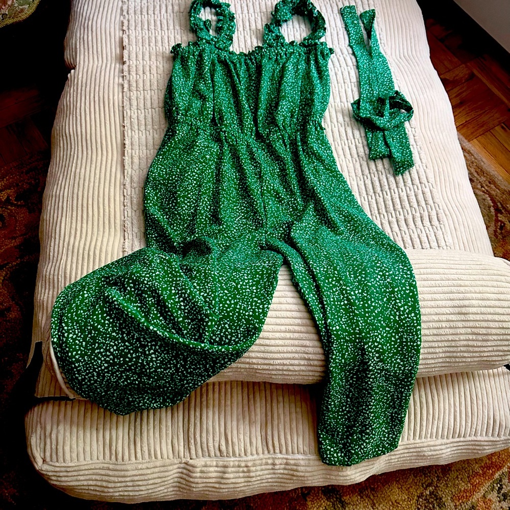 Ruffled green jumpsuit